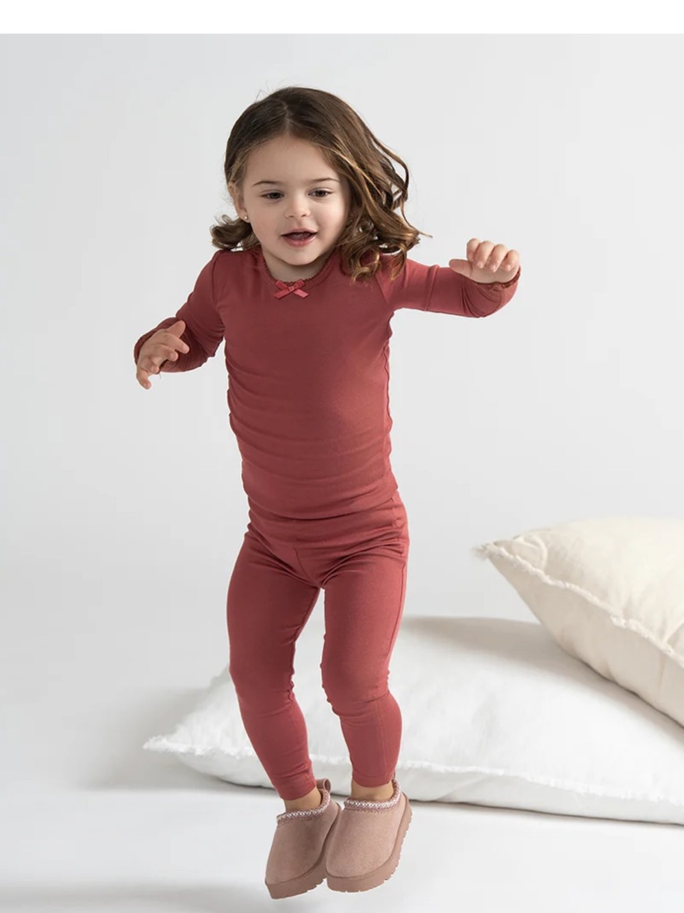 Kids Lettuce Trim Pajama Set in Dusty Rose